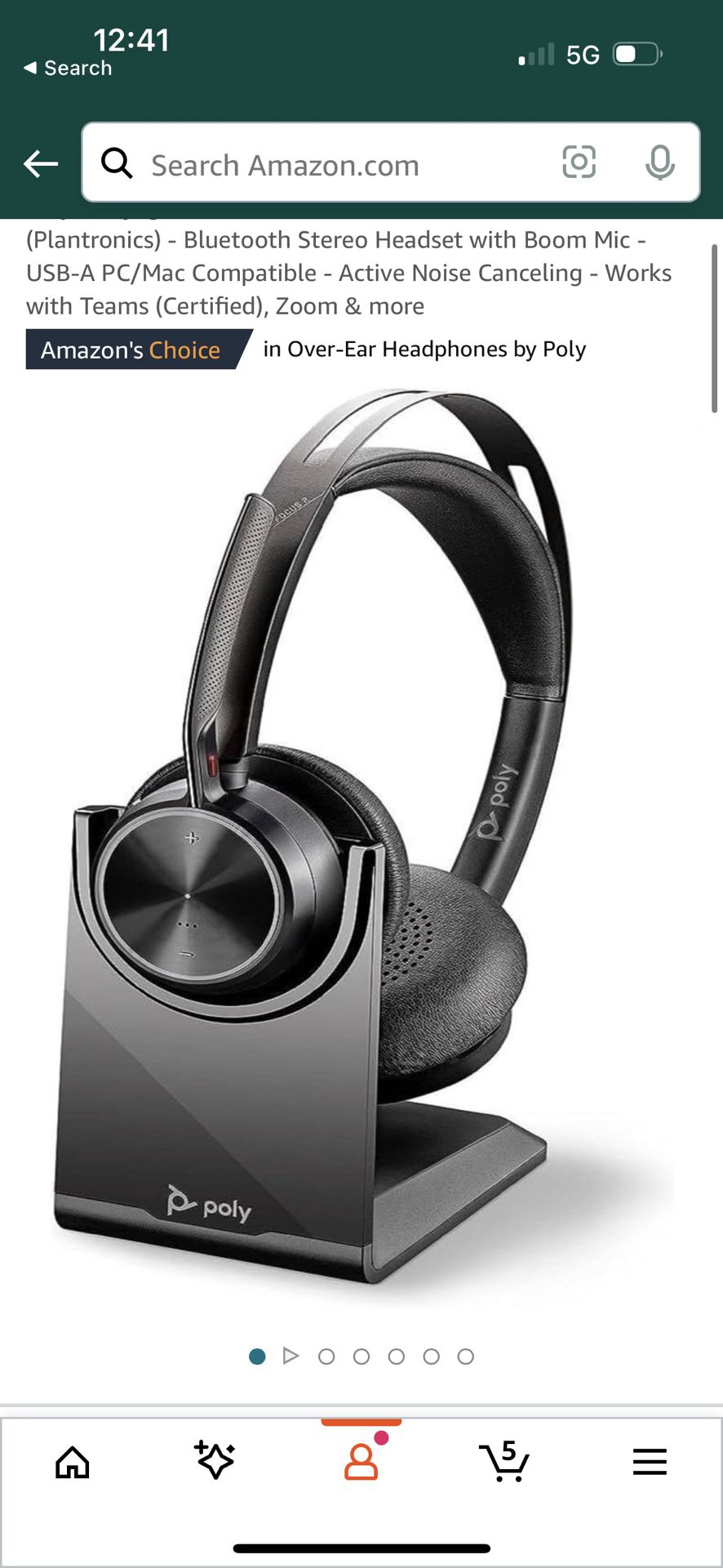 New Poly - Voyager Focus 2 UC USB-A Headset with Stand (Plantronics) - Bluetooth Stereo Headset with Boom Mic - USB-A PC/Mac Compatible - Active 