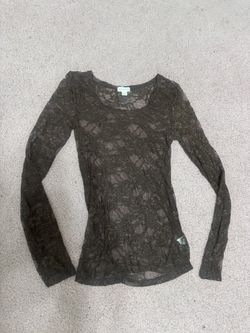 Small brown lace sheer long sleeve top shirt blouse y2k lingerie see through