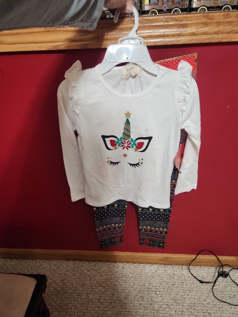 Christmas Unicorn Girls Dress With Headband Size 5