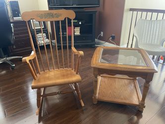 Wood Rocking Chair And Matching Coffee Table