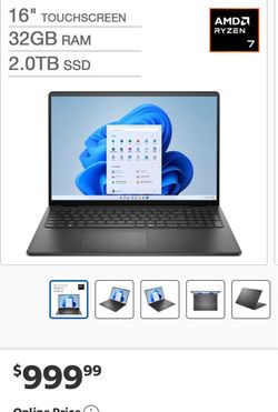 Dell 16" Laptop - AMD Ryzen 7 250 - FHD+ (1920 x 1200) Touchscreen - 32GB RAM - 2TB SSD - Windows 11 Home