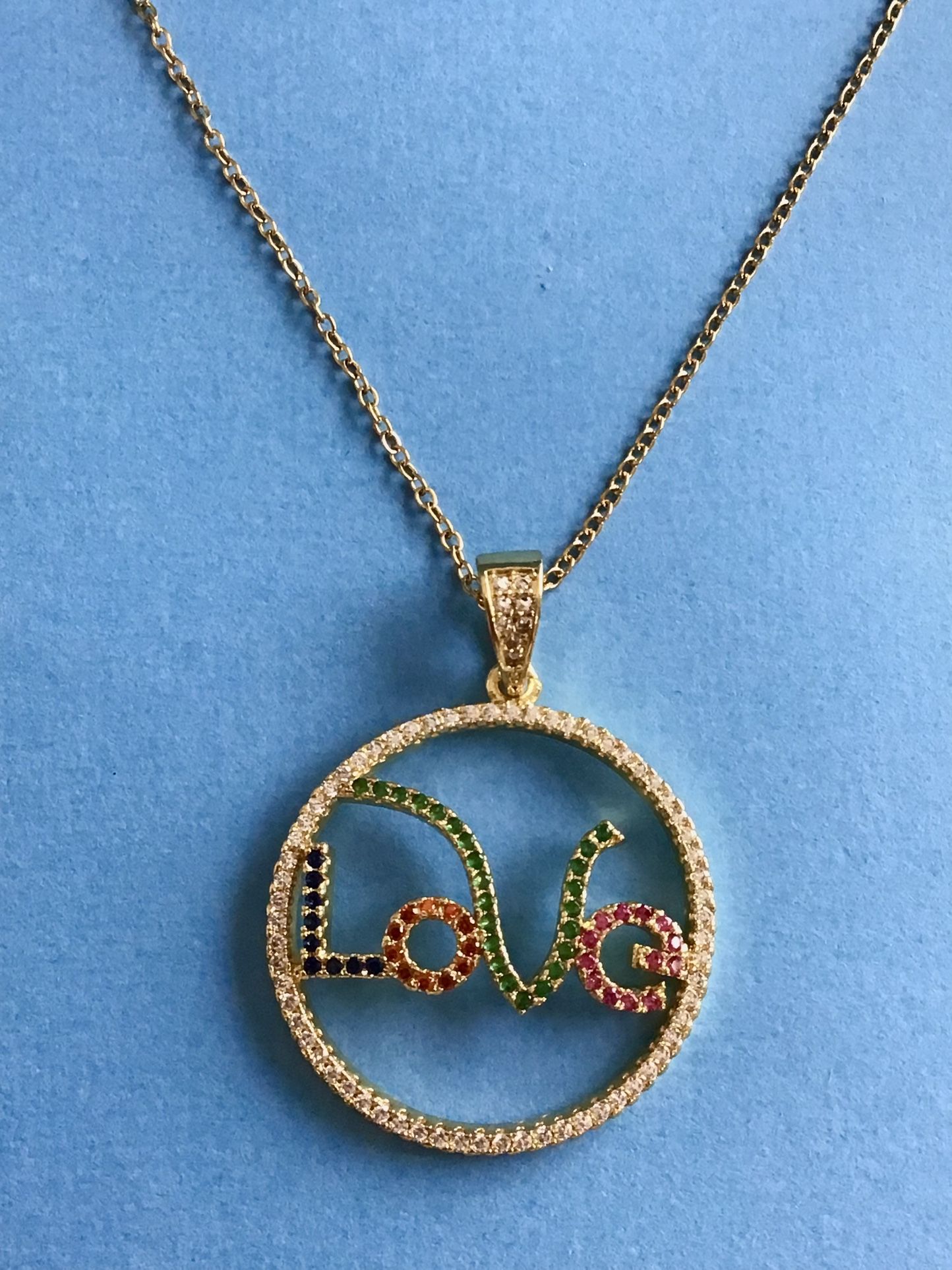 LOVE Pendant Necklace In Sparkling Multicolor Crystals On Adjustable 17.5” to 19.25” Chain *Ship Nationwide Or Pickup Boca Raton