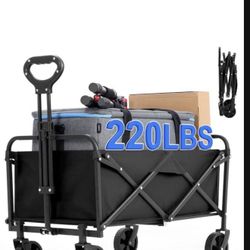 Collapsible Foldable Wagon,Wagons Carts Foldable with Wheels,Utility Grocery Folding Beach Wagon for Sand Garden Sports Shopping Outdoor(Deep Black)
