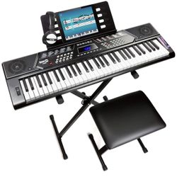 RockJam 61 Key Keyboard Piano Stand With Pitch Bend Kit