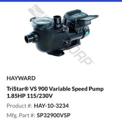 New Hayward Tristar Variable Speed Pump