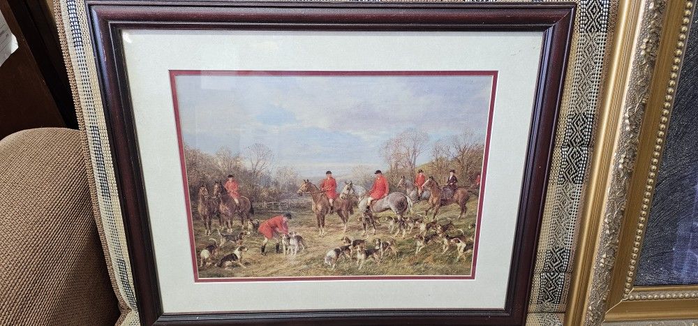 Hunting Picture with Dogs and Horses
