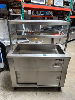 46” Refrigerated cold food dessert 3 pan size topping station buffet self serve display on wheels NSF Seco Products 115v cooler refrigerator cabinet