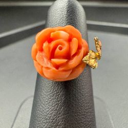 18k yellow gold rose stone ring size 6.5