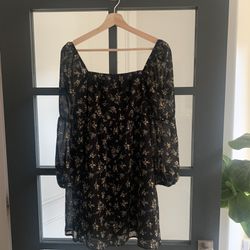 Black Floral Square-neck Dress