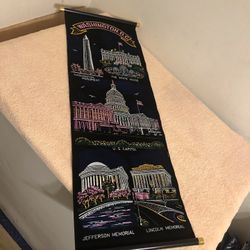 Vintage Souvenir Velvet Wall Hanging Washington DC 32” Long Made In Hong Kong