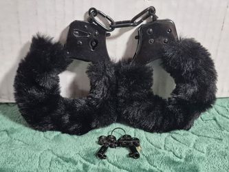 Fuzzy Black Handcuffs with Keys