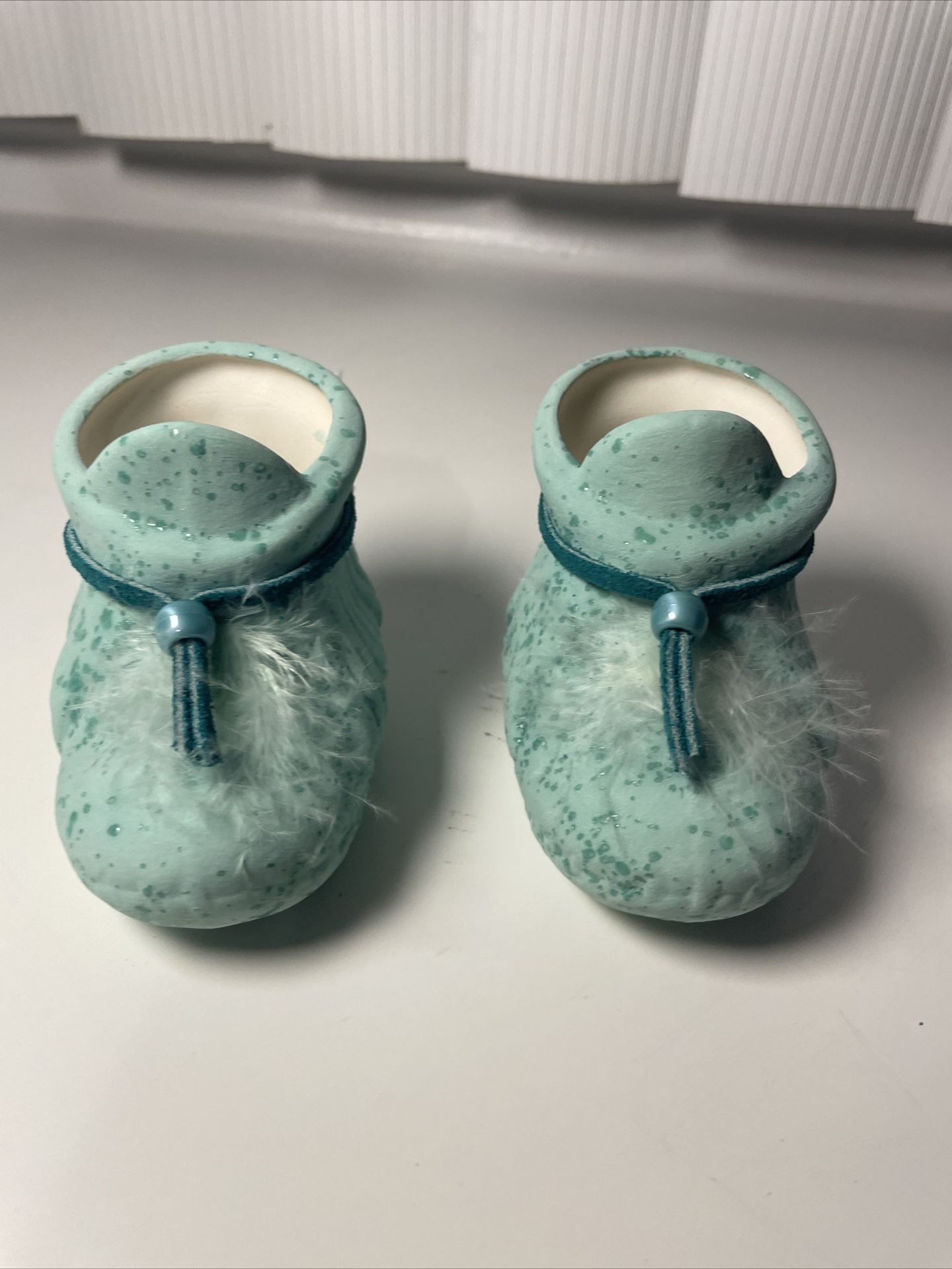 Collectible PORCELAIN Baby Shoe Vase/Planter, Blue, JAPAN Nursery Decor