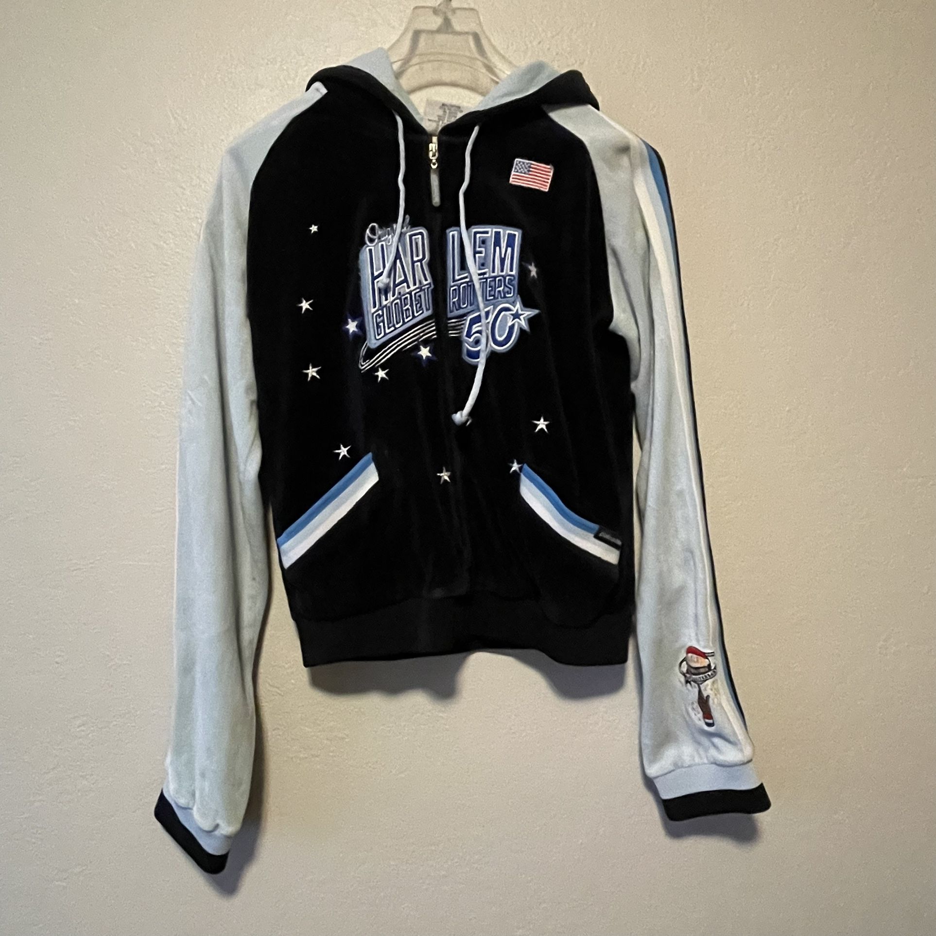 Platinum Fubu Harlem Globetrotters Women’s Black & Blue Zip Hoodie Jacket SizeL