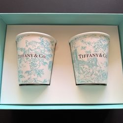 Tiffany & Co Toile Coffee Cups Set of 2 Bone China w/ Box Authentic Tiffany Blue