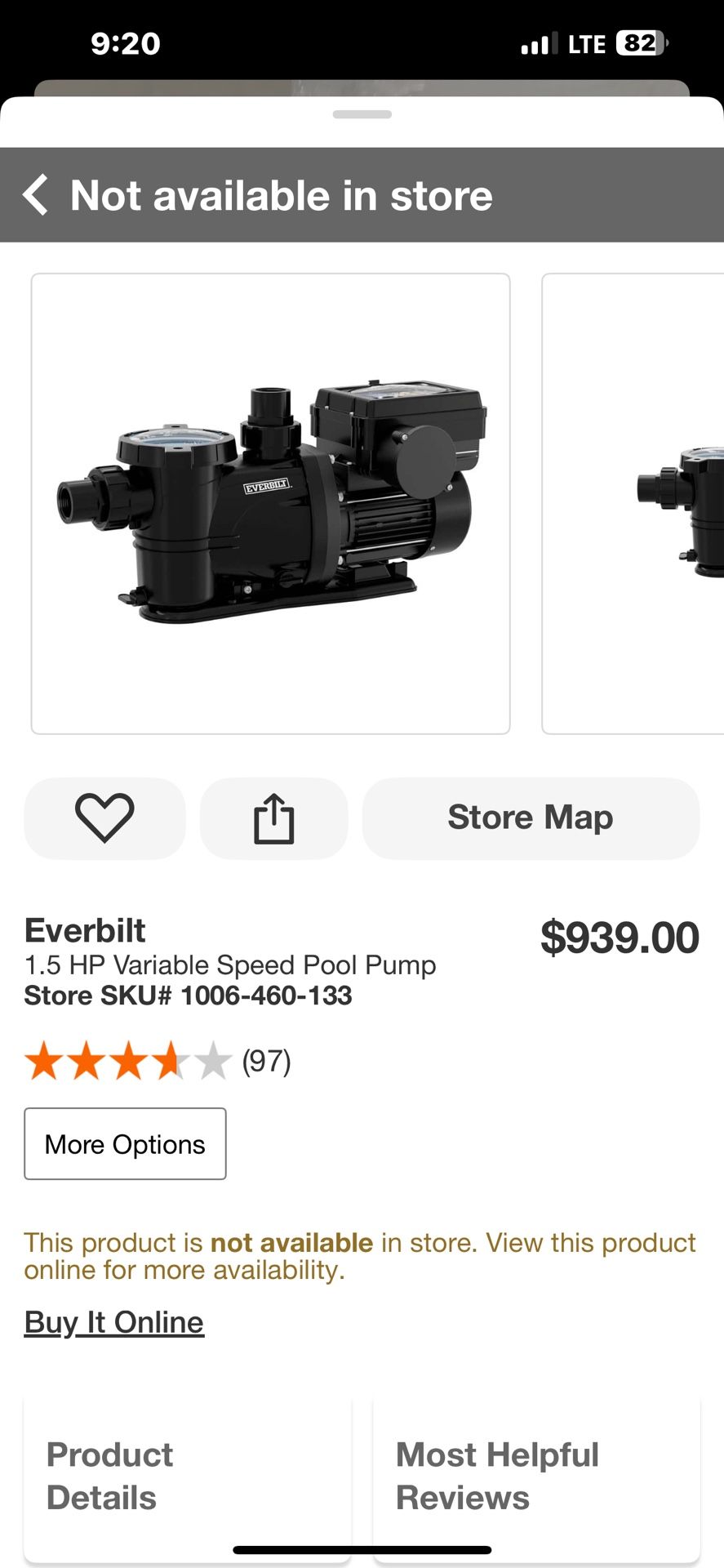 Everbilt 1.5 HP Variable Speed Pool Pump