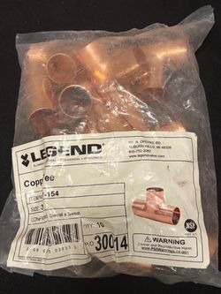 Legend 3/4” copper tee fittings, still sealed in the original bag.