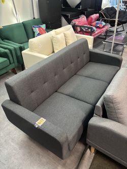 New 71” Mid Century Modern Fabric Tufted Sofa