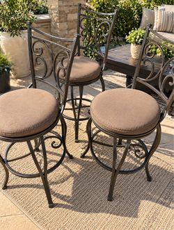 3 Brown 30-in H Bar height Upholstered Swivel Metal Bar Stools