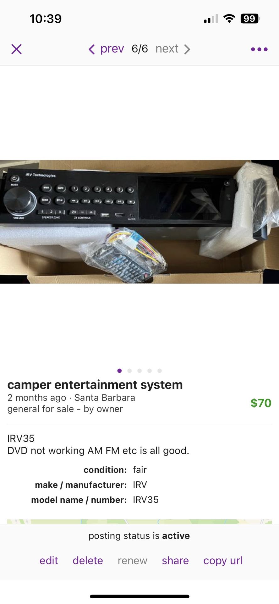 Camper iRV35 entertainment system