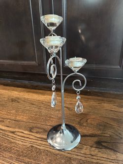 Chrome 3-Tier Tealight Candelabra with Crystal Drops