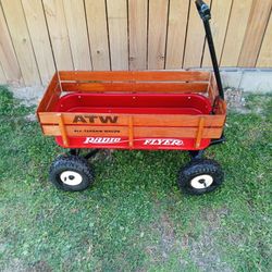 Radio Flyer Full size All Terrain Classic Steel And Wood Pull Along Wagon Red