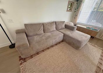 Couch Beige Corduroy Sectional Sofa, very clean no pets no smoke( delivery available