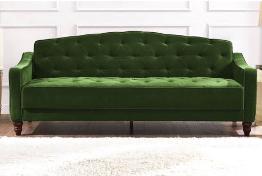 Novogratz vintage tufted sofa sleeper, brand new, green