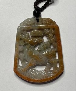 Type A Jadeite Jade CHINESE DEER PENDANT Adjustable Necklace 0433