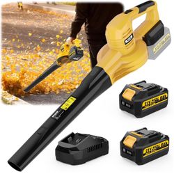 21V Leaf Blower Cordless with 8.0Ah Max Battery and Charger (2 x 4ah - Powerful 2-Speed Battery Powered Leaf Blower for Lawn Care, Blowing Leaves, Pat
