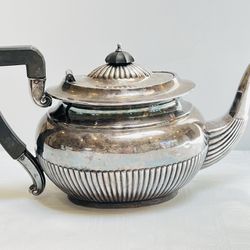 Vintage Sheffield Silverplate on Copper Teapot ~ Art Deco Ribbed English Teapot