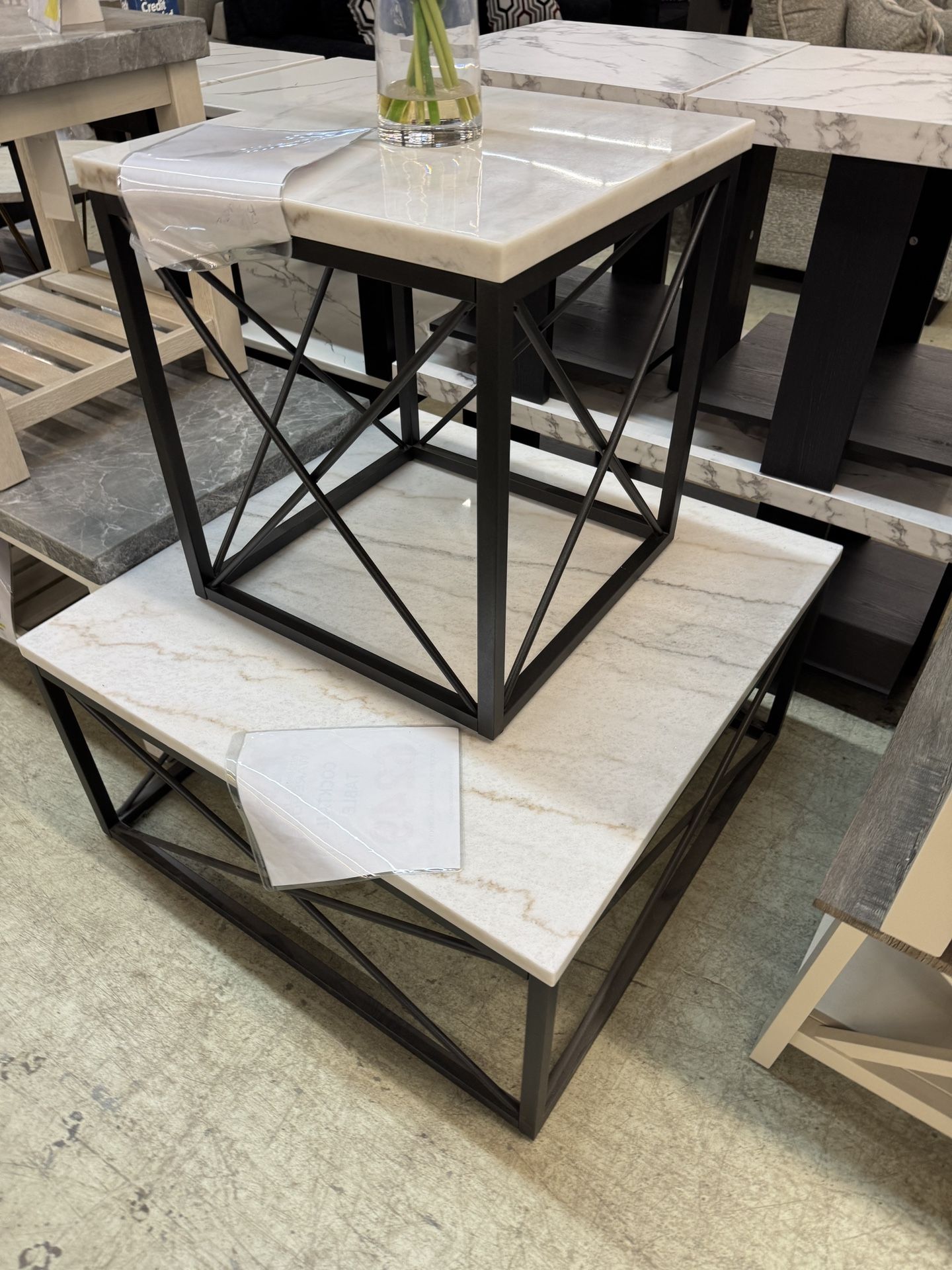 Two Piece Real Marble Cocktail And End Table Set (Sold In Sets Only)