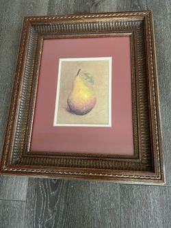Pear Picture In Custom Wood, Glass Frame W/ Matt