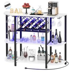🍷 For Sale: Modern Bar Table Cabinet with Wine Rack, LED Lights & Storage