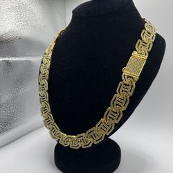 Iced Out Gold Tone Silver Plated Necklace 
