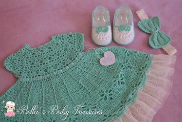 Crochet Dress With Matching Booties And Headband 