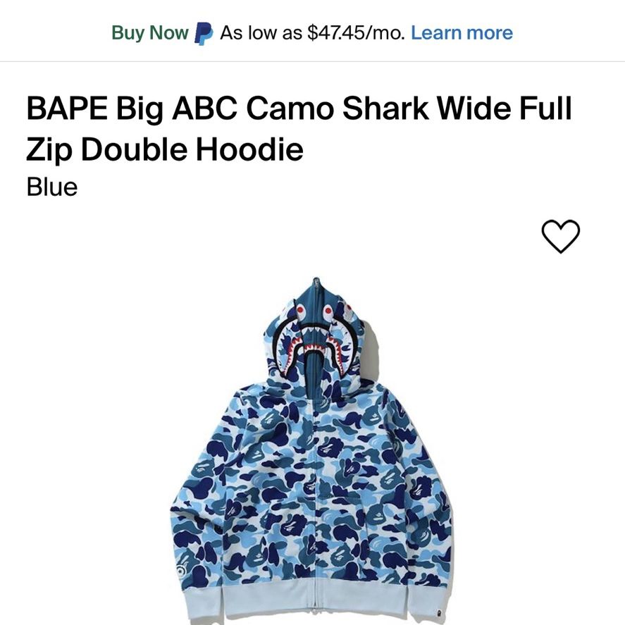 Bape Big ABC Camo Shark Wide Full Zip Double Hoodie Blue