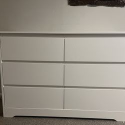 FOTOSOK 6 Drawer Double Dresser, White Dresser for Bedroom, Modern 6 Chest of Drawers with Deep Drawers, Wide Storage Organizer Cabinet for Living Roo