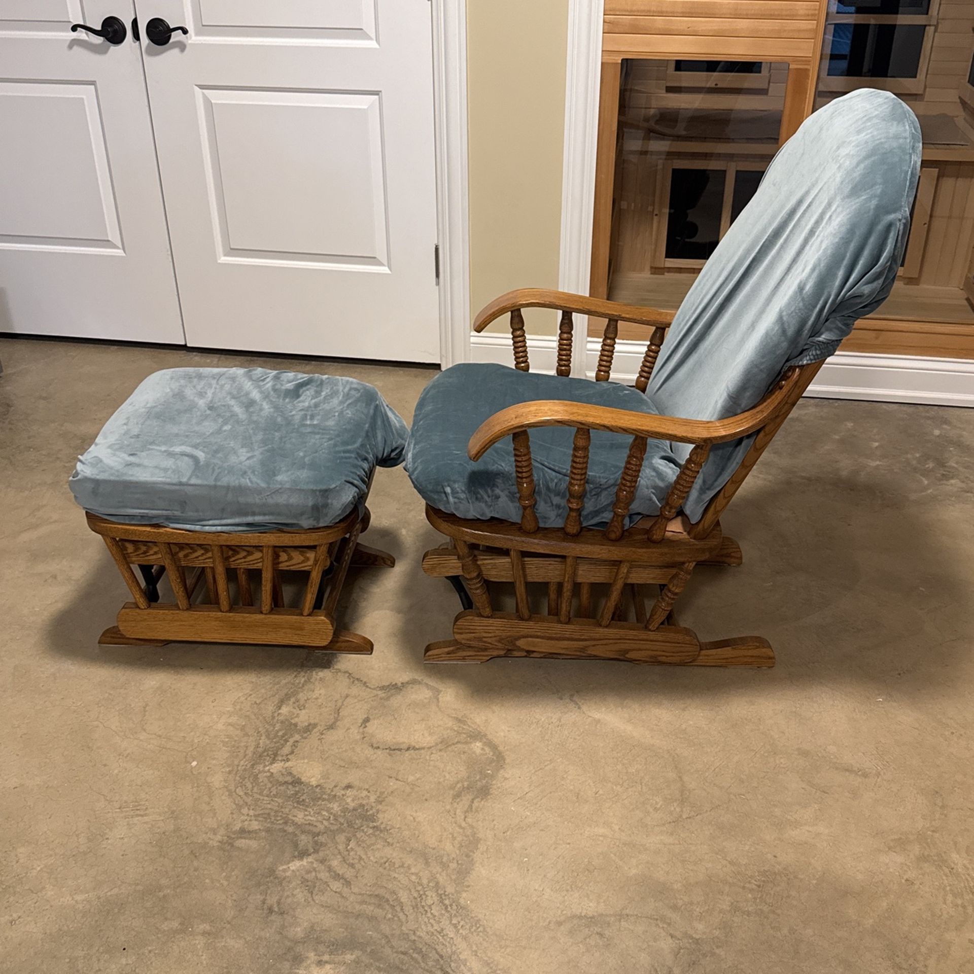 Solid Oak Glider and Ottoman