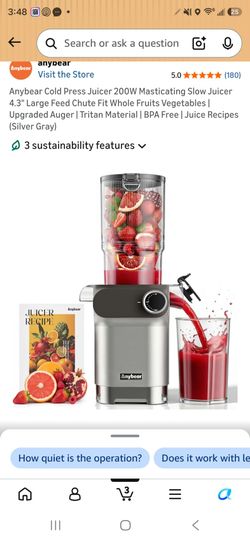 Anybear cold press juicer 200w masticating slow juicer 4.3 large chute fit whole fruits