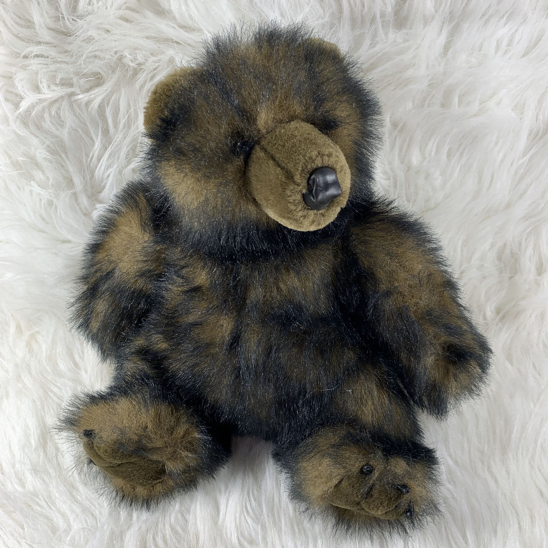 Vintage Black Brown Sitting Plush Bear Stuffed Animal 12”” Toy