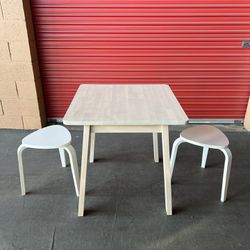 Ikea Norraker Table With 2 Kyrre Wooden Stools 