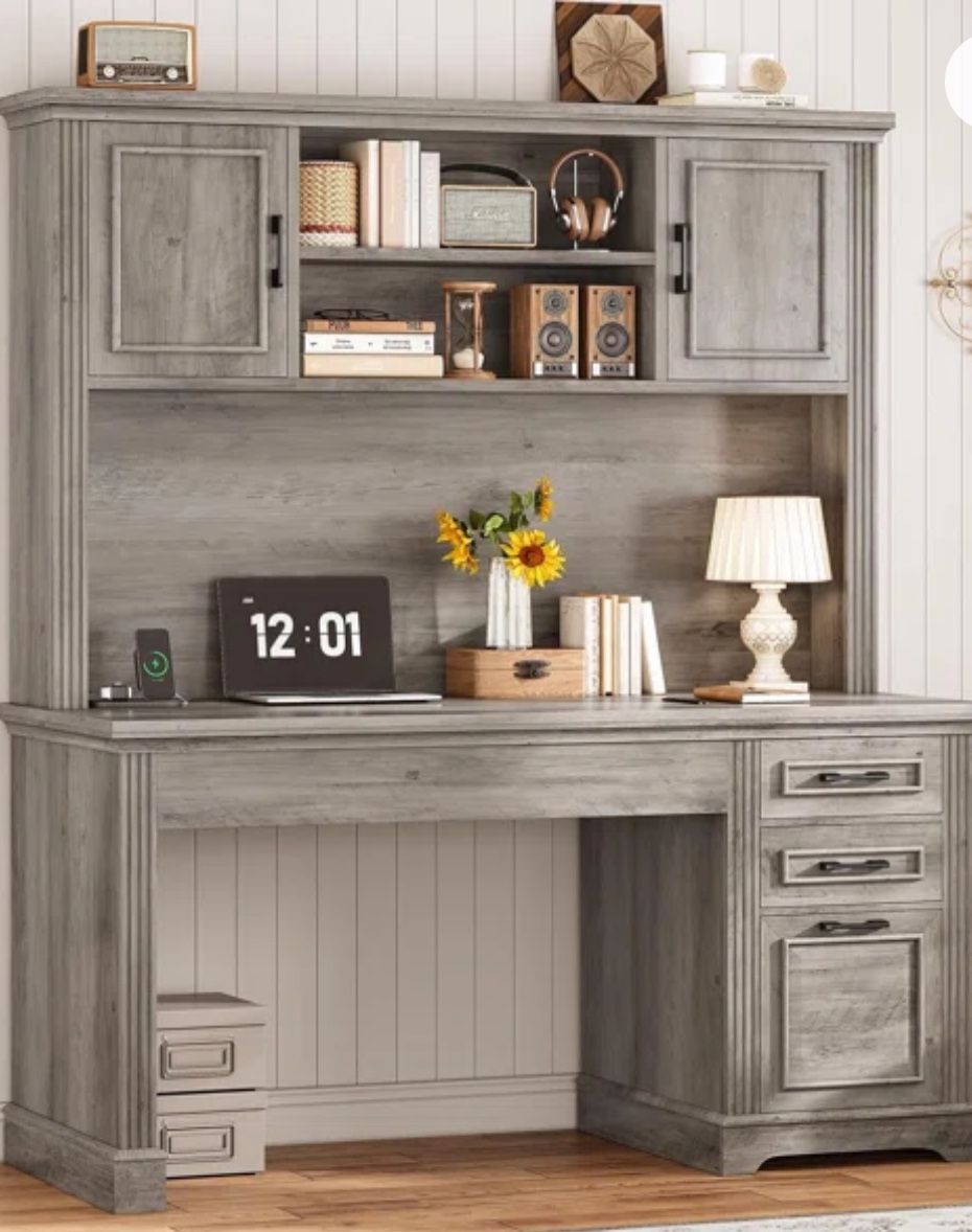 Brand New Hutch Desk - Grey / Elegant Wooden Desk