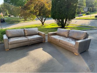 Restoration Hardware Maxwell Leather Gray Sofa Set