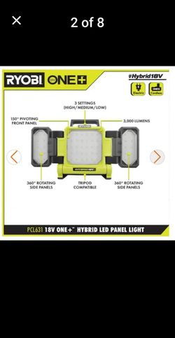 Ryobi Cordless Hybrid 3000 Lumens Led Panel Light Dual Voltage Battery or AC NEW