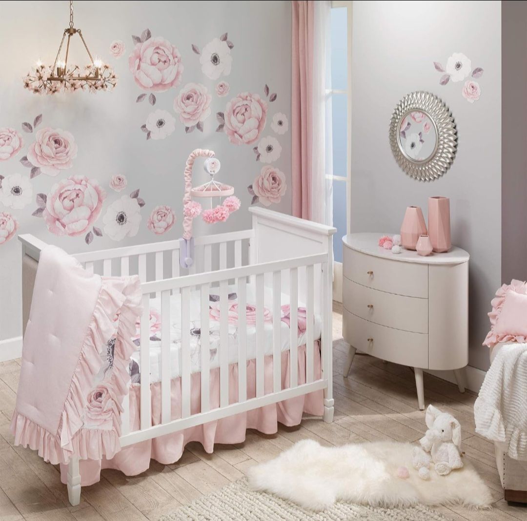 Crib Bedding Set, Crib Musical Mobile and Changing Table Pad Cover