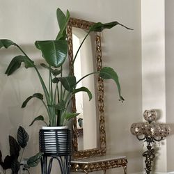 Vintage Gold Metal Mirror And Table With Marble Top