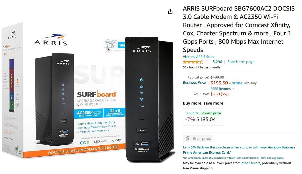 Arris Surfboard Top Cable Modem AND router