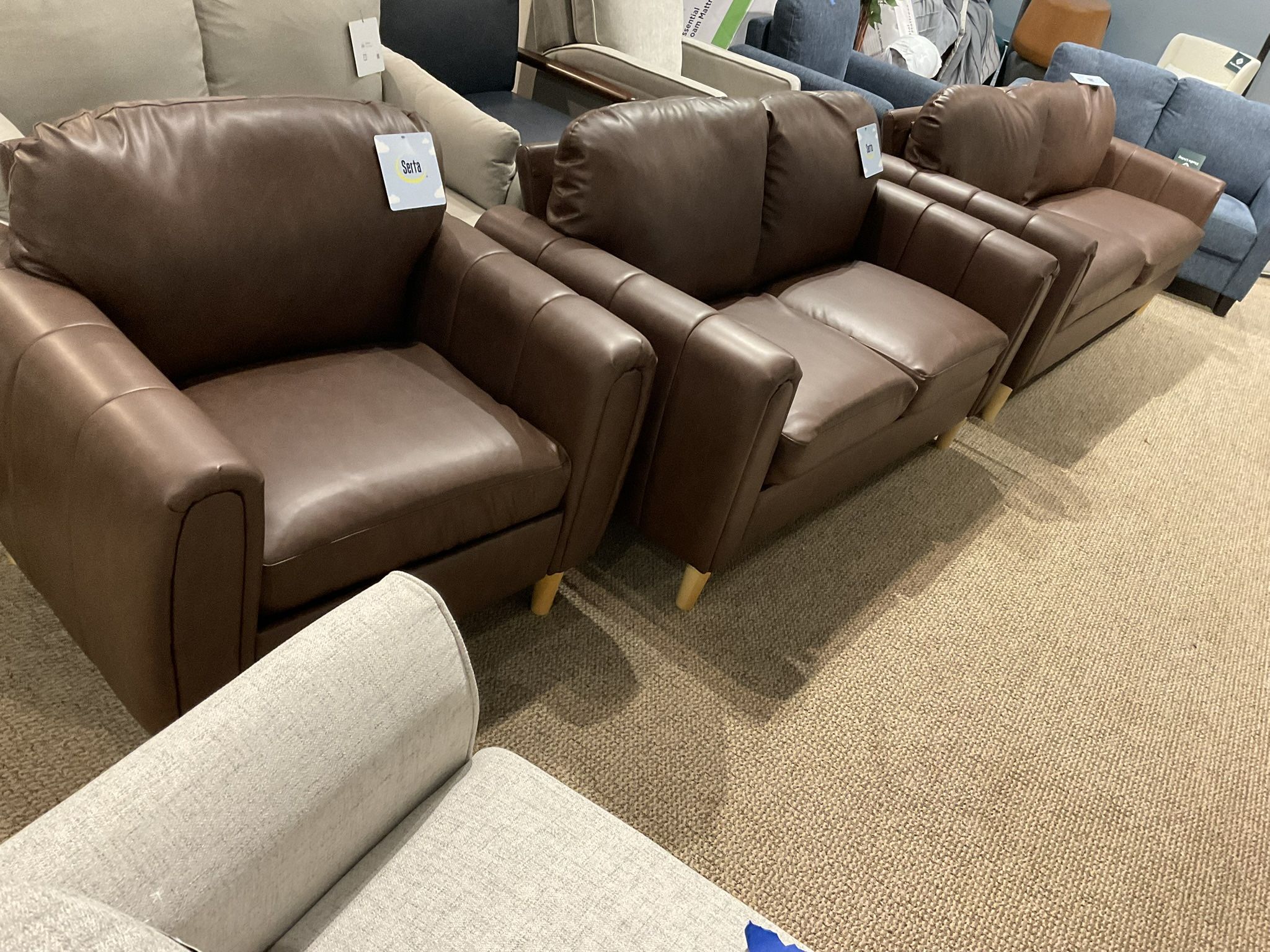 New 3pc set Sofa loveseat and chair dark brown color