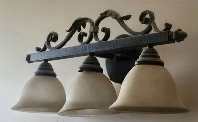 Decorative 3-Light Bronze Vanity Light with Frosted Glass Shades