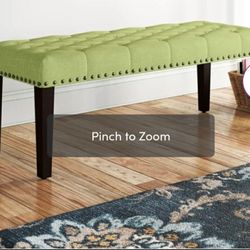 Tufted Ottoman, Entryway Wooden Stand Upholstered Seat Shoe Stool, Bedroom End of Bed Bench, Home Microfiber Fabric Footstool, Green